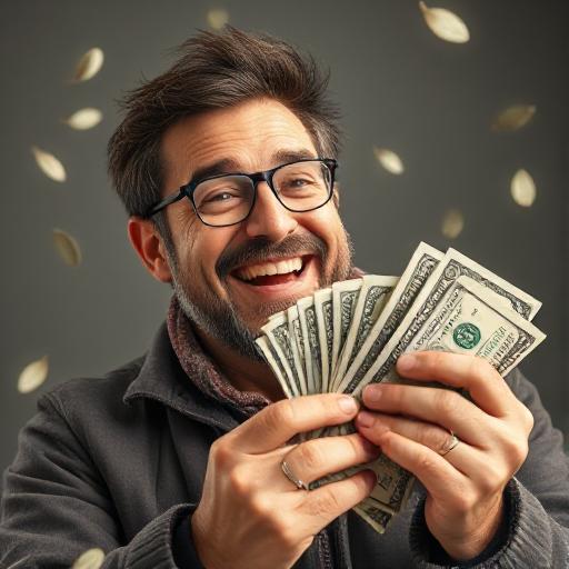happy rich man with money