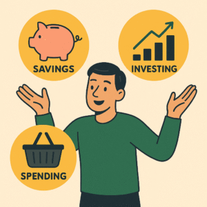 Illustration of financial balance – saving, spending, and investing