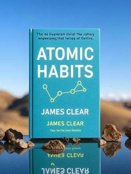 Illustrated cover for Atomic Habits with gears and icons symbolizing small changes